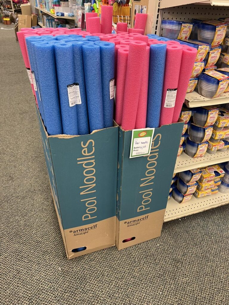 Boxes of pool noodles